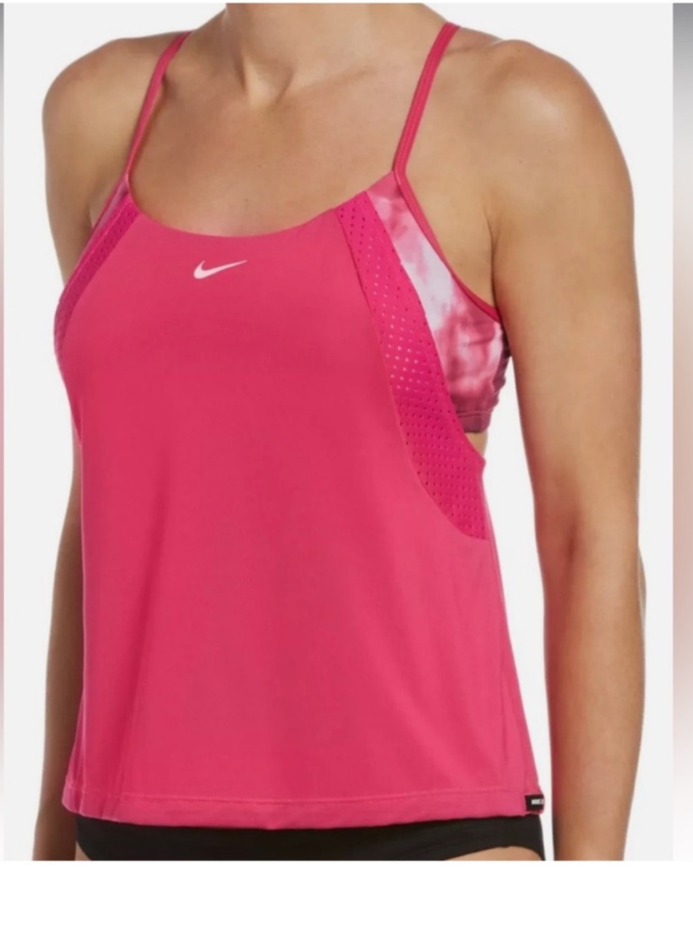 Nike Swim 3X Top Tankini Layered Racerback Tankini in pink tie dye bra NWT